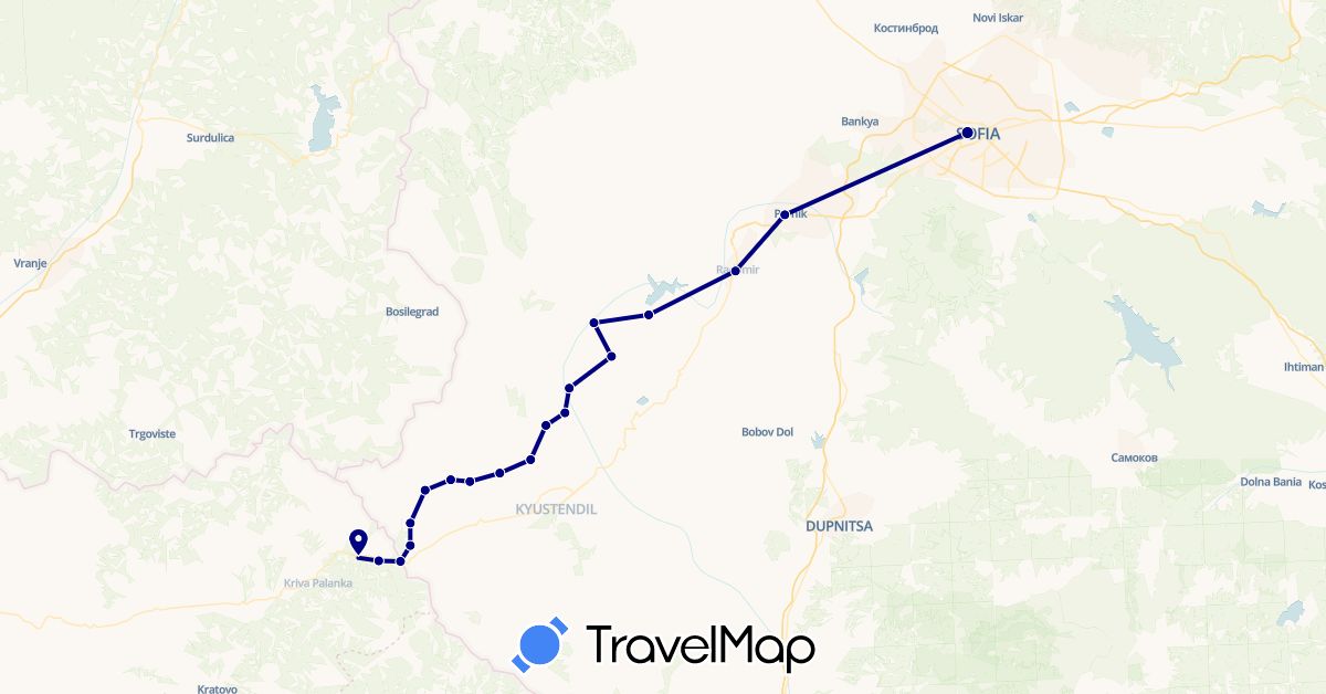 TravelMap itinerary: driving in Bulgaria, Macedonia (Europe)